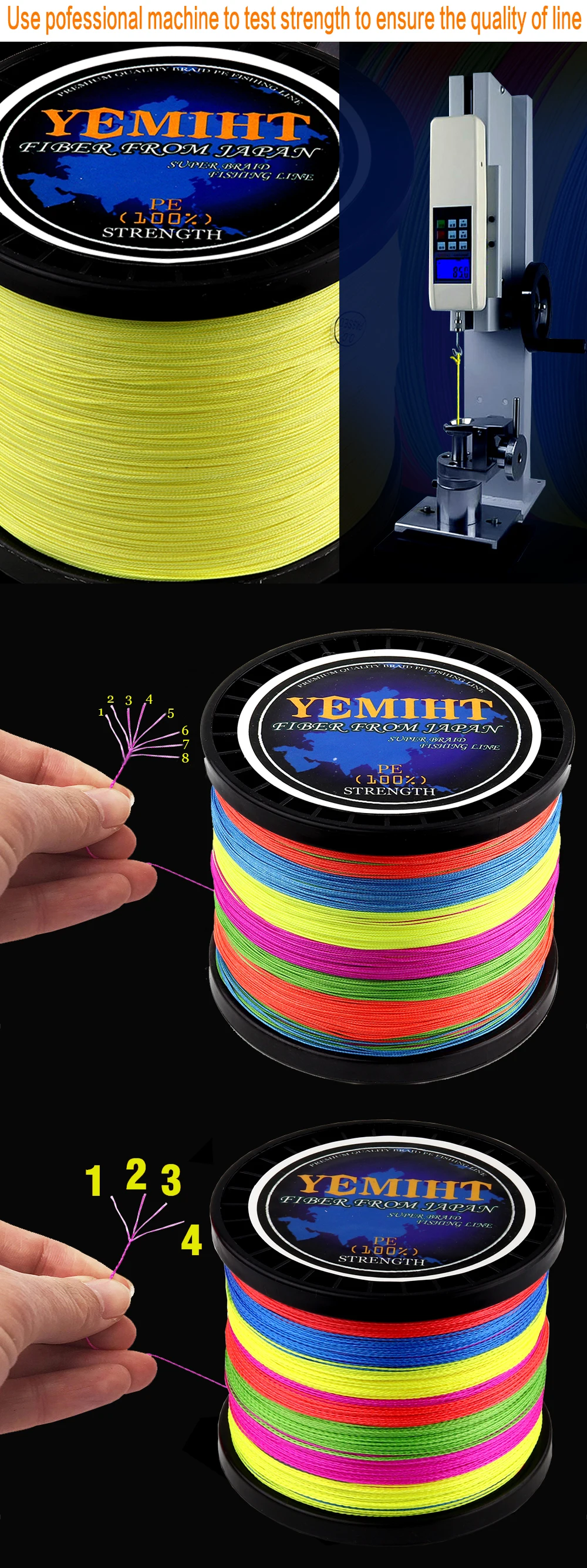 YEMIHT, 300 м, 8 нитей, 4 нити, японская плетеная леска, многонитевая плетеная леска для ловли карпа