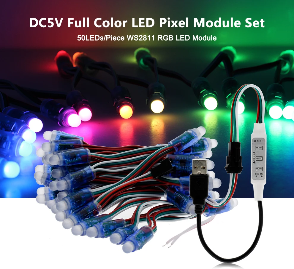 WS2811 RGB светодиодный модуль IP68 Водонепроницаемый DC5V полноцветный светодиодный пиксельный модуль световые огни 50 пикселей/штука с 17key контроллером