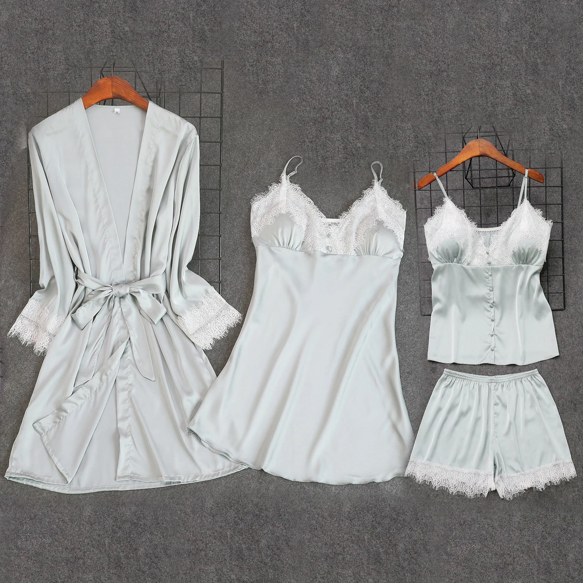 Женский Пижамный костюм с топом на бретельках 4 шт. пижамный комплект Весенняя