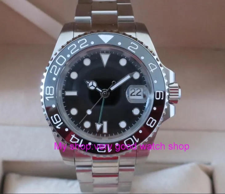 Мужские часы PARNIS GMT с автоматическим движением на ветру Черная Керамическая