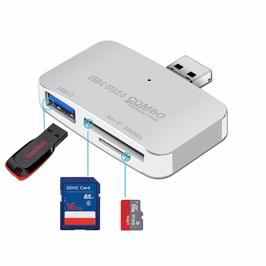 Micro USB кардридер 2 в 1 Многофункциональный OTG концентратор SD и TF сплав оболочки USB3.0 концентратор|Картридеры| |