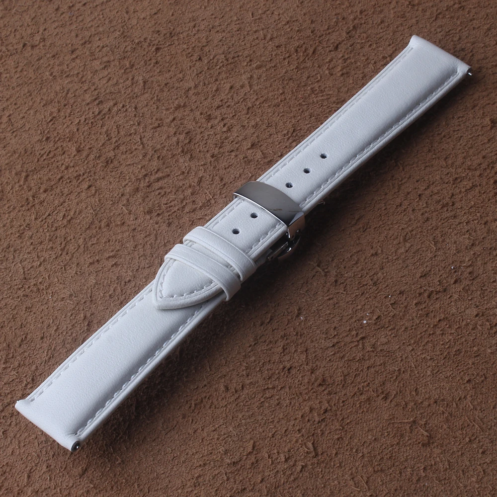 

Genuine leather watchband watch belt strap womans wristwatches band pink white Butterfly buckle 14mm 16mm 18mm 20mm soft smooth