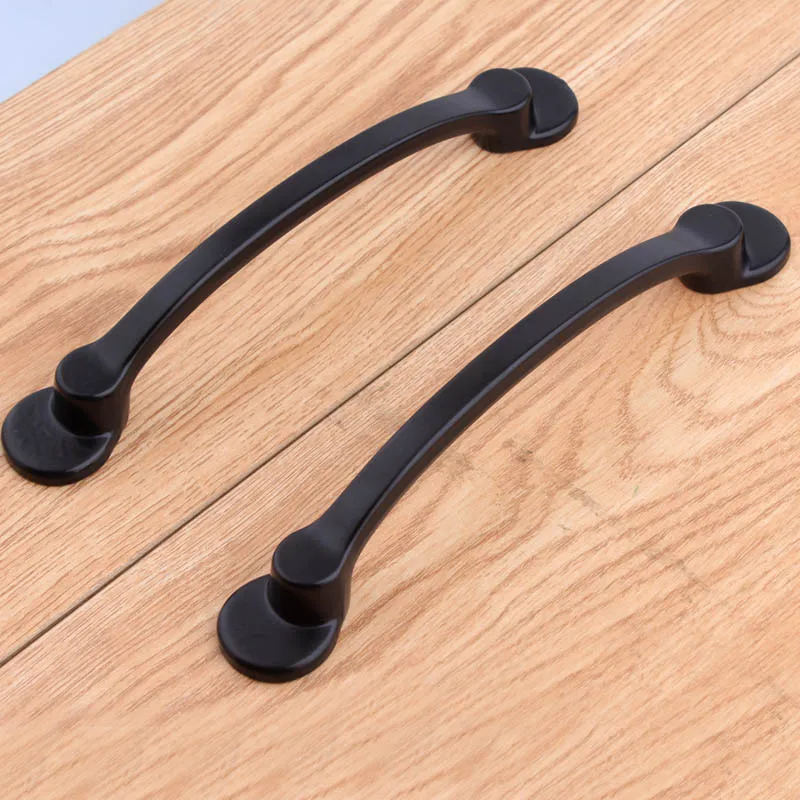 

96mm 128mm modern simple black kitchen cabinet cupboard door handles retro simple matte black drawer shoe cabinet knobs pulls 5"