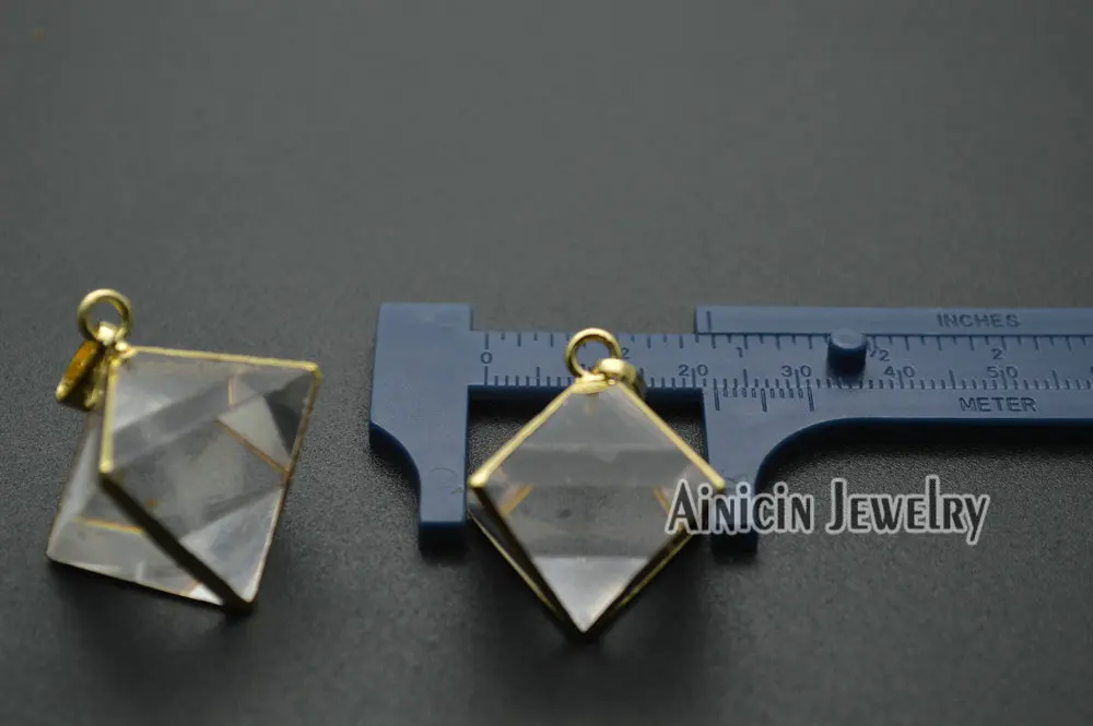 2 шт. золотое покрытие прозрачность рок кристалл Octahedron форма кулон 22x26 мм Модные