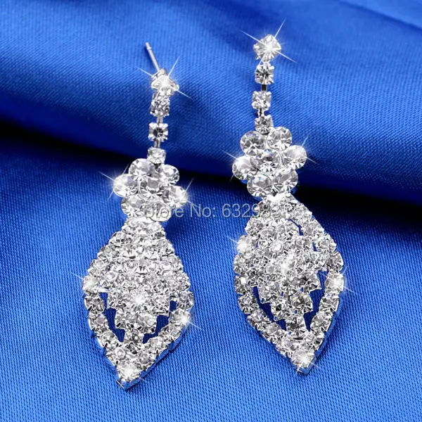 Серьги свадебные женские серебряного цвета с кристаллами|crystal bridal earrings|wedding jewelry