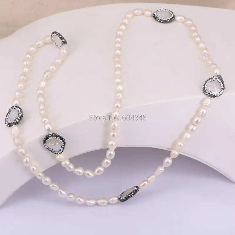 3 пряди природы Бесплатная форма жемчуг с цепь со стразами Becklace бисерные