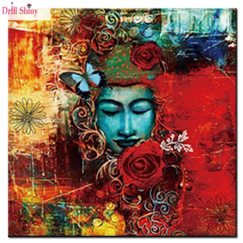

Buddha Religion Diamond Painting Butterfly Rose Flowers Full Round Diamond Cross Stitch mosaic embroidery Needlework Wall Decor