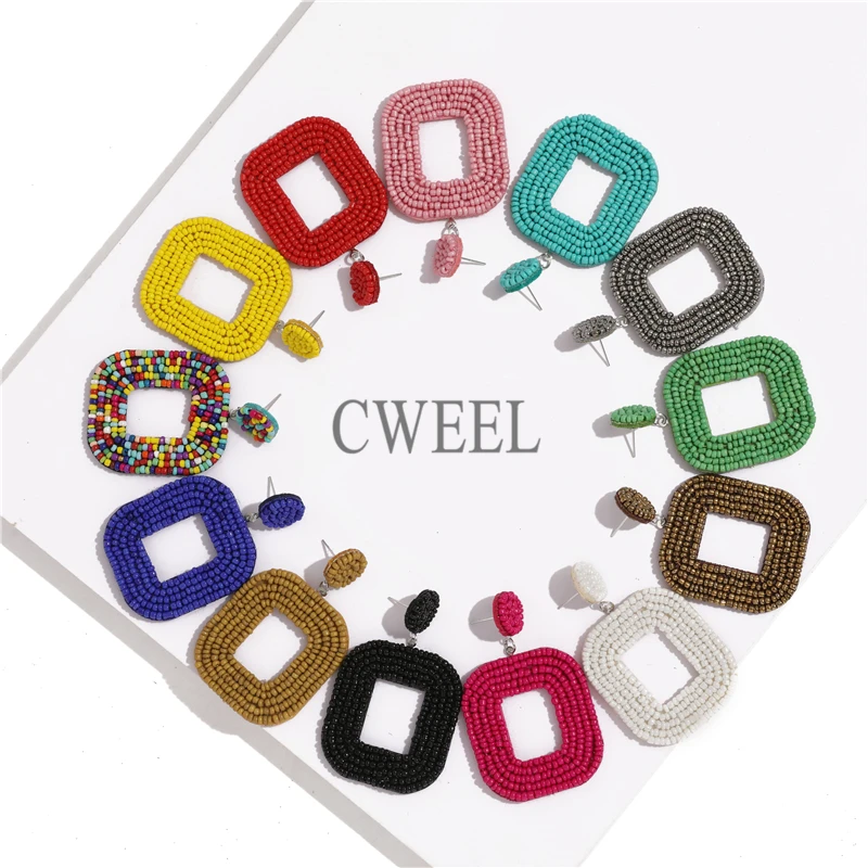 CWEEL INS Trendy Women Statement Earrings Boho Ethnic Colorful Dangle Drop Earrings Beads Tassel Fringe Party Wedding Jewelry
