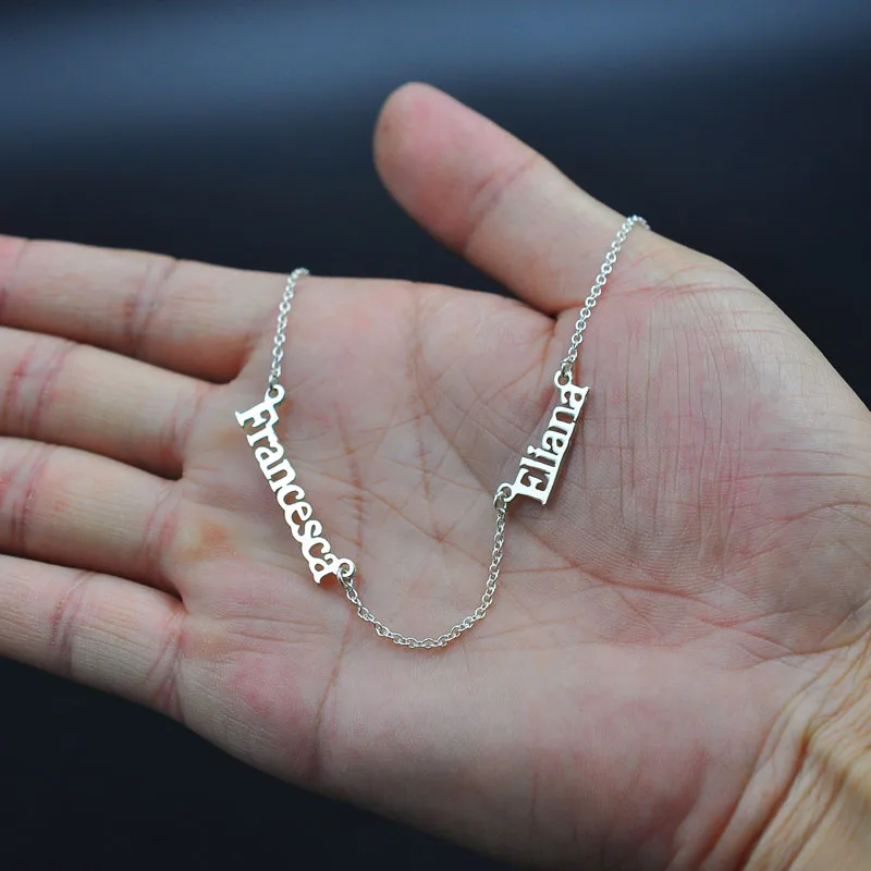

Personalized 2 Name Necklace Sideway Mini Name Charm Custom Nameplate Pendent 925 Sterling Silver Jewelry Christmas gift