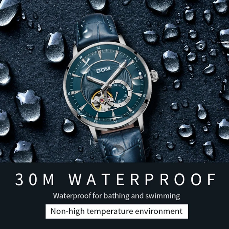 DOM Мужские механические кожаные часы полые автоматические водонепроницаемые кварцевые спортивные стимпанк деловые часы