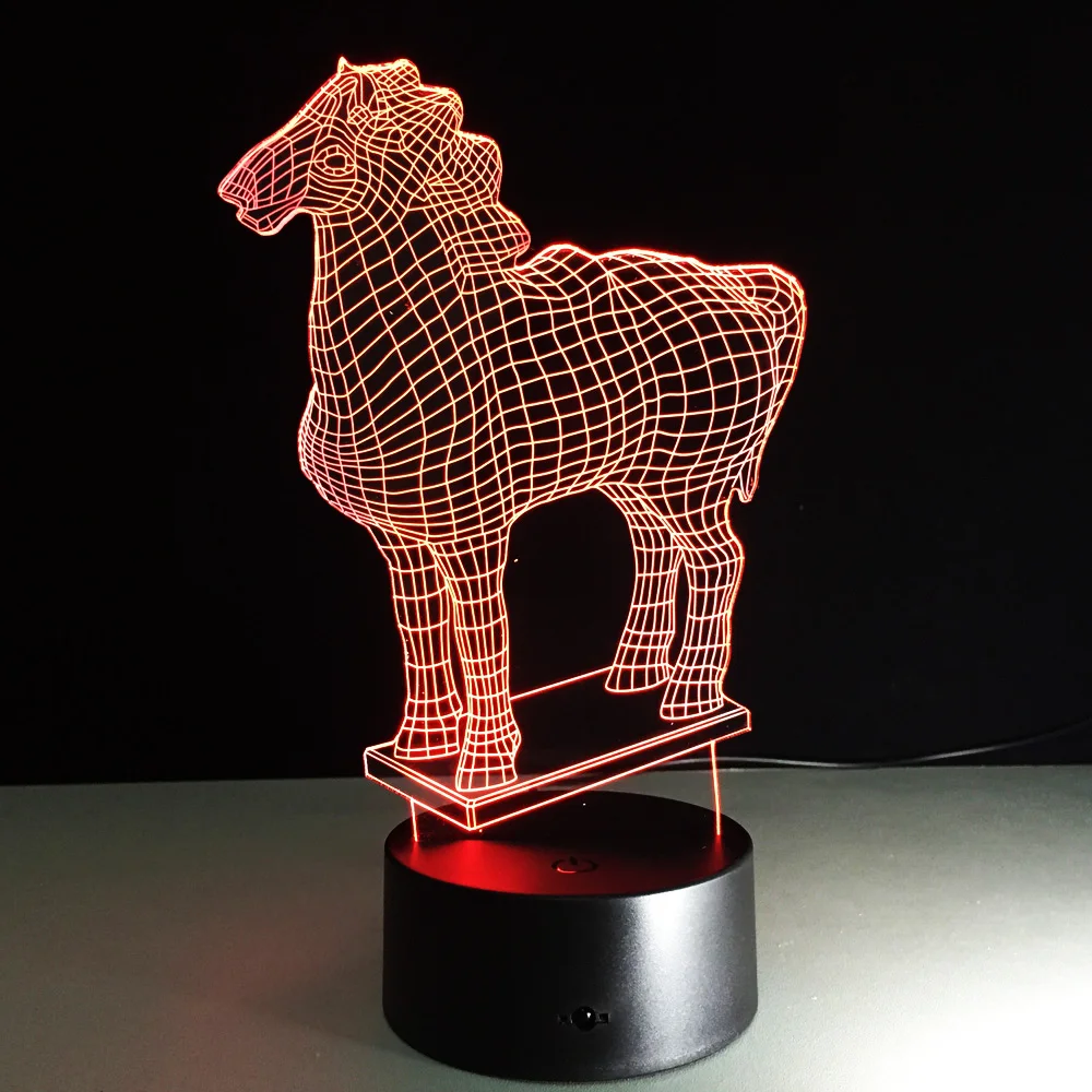 Лошадь статуи 7 цветов Творческий 3D вулканической лавы светильник лошадь