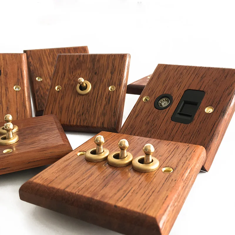 Фоторозетка панель переключателя ручной работы из твердой древесины латуни