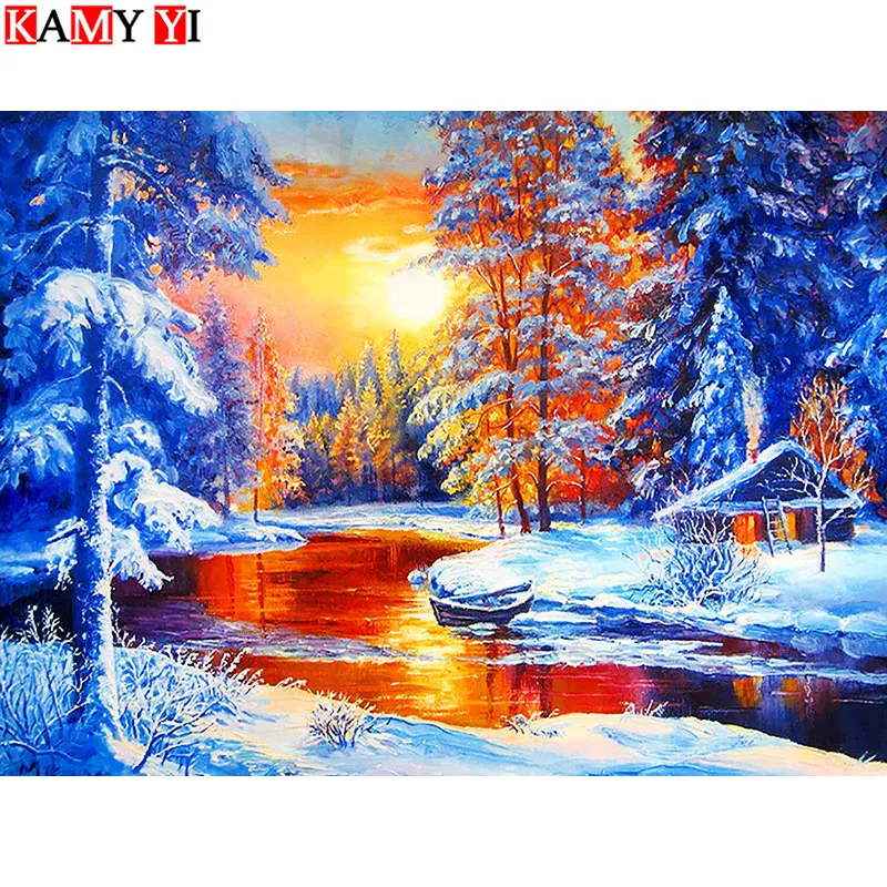

Full square / round diamond embroidery 5d DIY Snowscape in the sunse diamond painting cross stitch decoration diamond mosaic LXJ