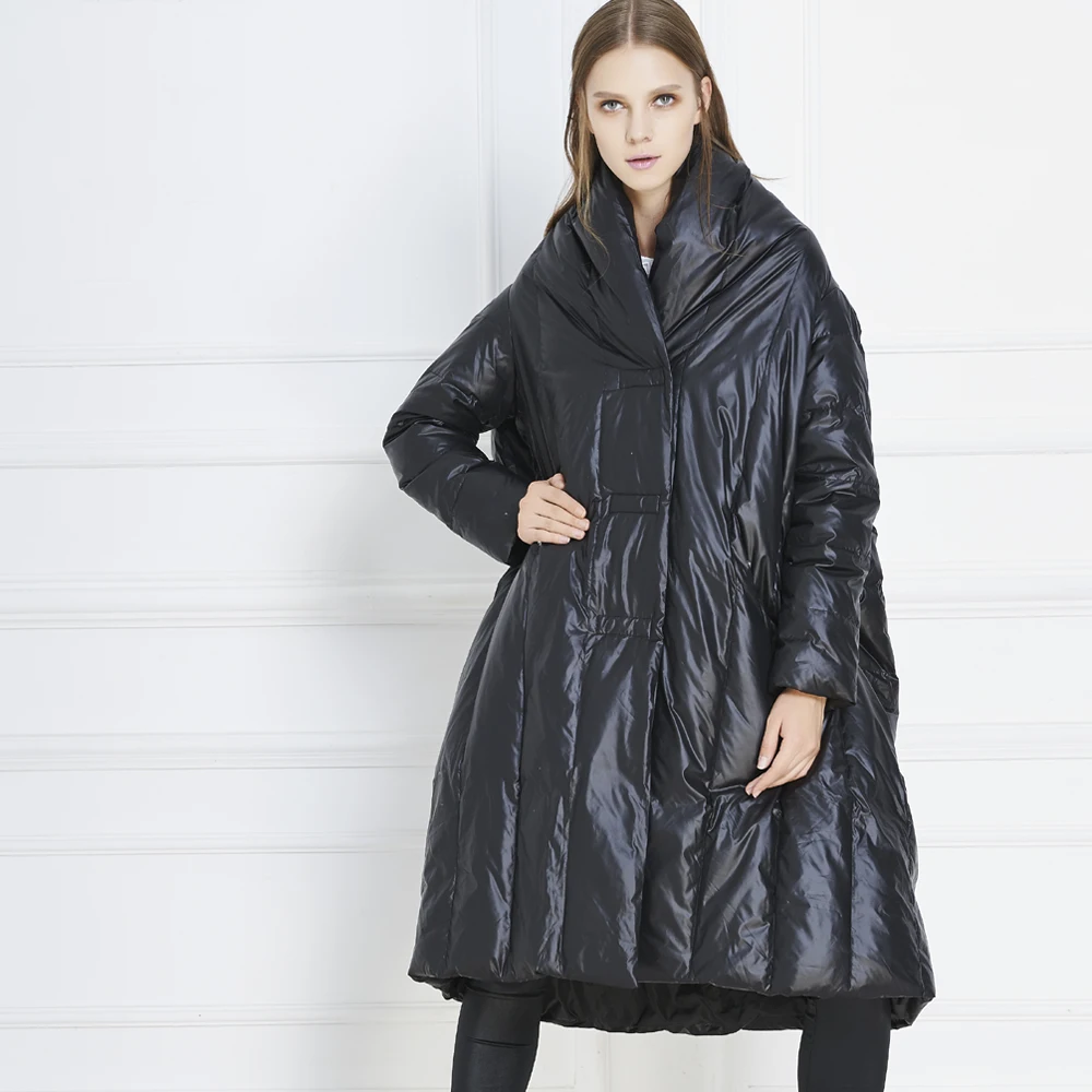 Высокое качество подиумный Зимний пуховик 2018 женский свободный стиль плащ