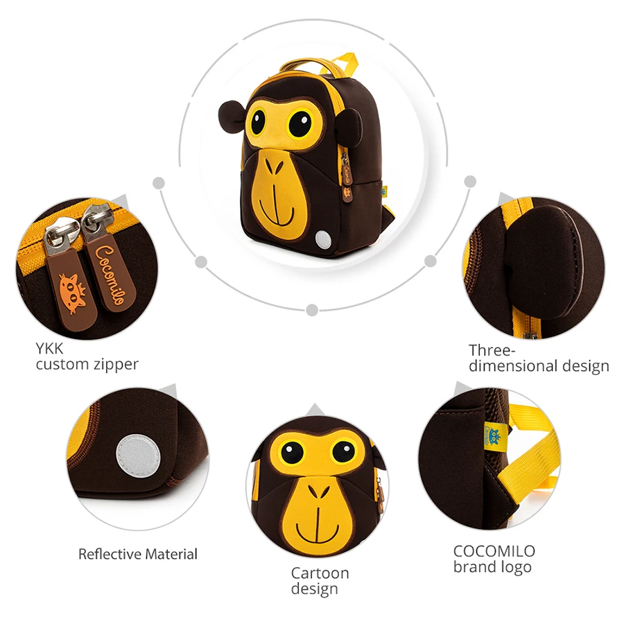 Cocomilo Waterproof Kids 3D Cute Monkey Cartoon Toddler Backpack Forest King Animals Pre School Baby Bags for 3-6 Years Old