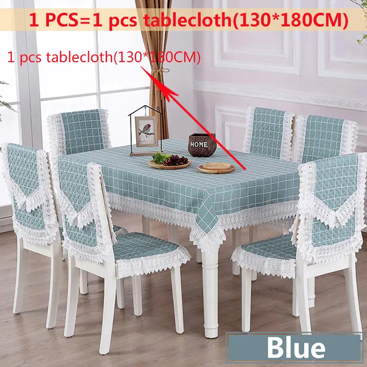 Blue1pcs-130x180cm Клетчатая прямоугольная скатерть в стиле кантри, пасторальная кружевная ткань, художественная столовая скатерть, Набор стульев, наволочки, домашний декор - Цвет: Blue1pcs-130x180cm