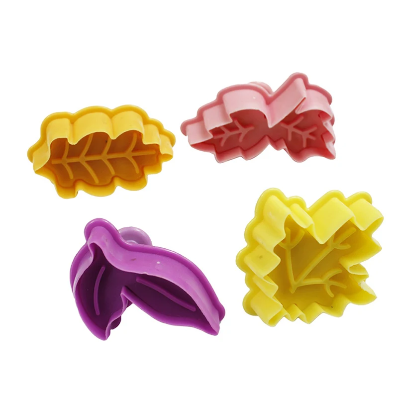 4 Pcs/Set Plastic Leaf Tree Leaves Cookie Biscuit Cutter Mold DIY Spring Plunger Mould Baking Decorating Tools Gadgets | Дом и сад