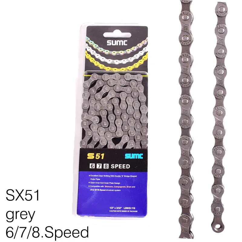 S51 grey Велосипедная цепь золотая велосипедная цепь X8 X9 X10 X10sl X11SL супер светильник для 8 9 10 11 12 скоростей MTB/дорожный велосипед совместимый SRAM 116L - Цвет: S51 grey