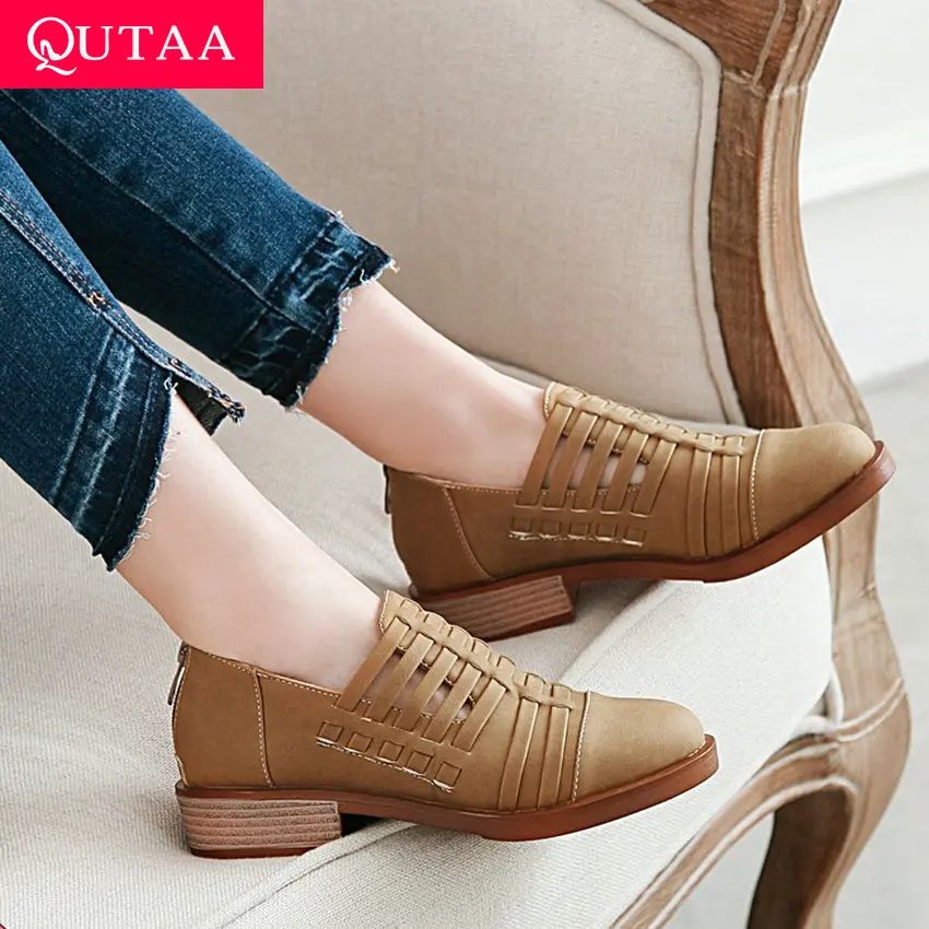 QUTAA/ г. Женская обувь повседневные женские туфли-лодочки из Pu искусственной кожи Демисезонные женские туфли-лодочки на квадратном каблуке без шнуровки для отдыха размеры 34-43