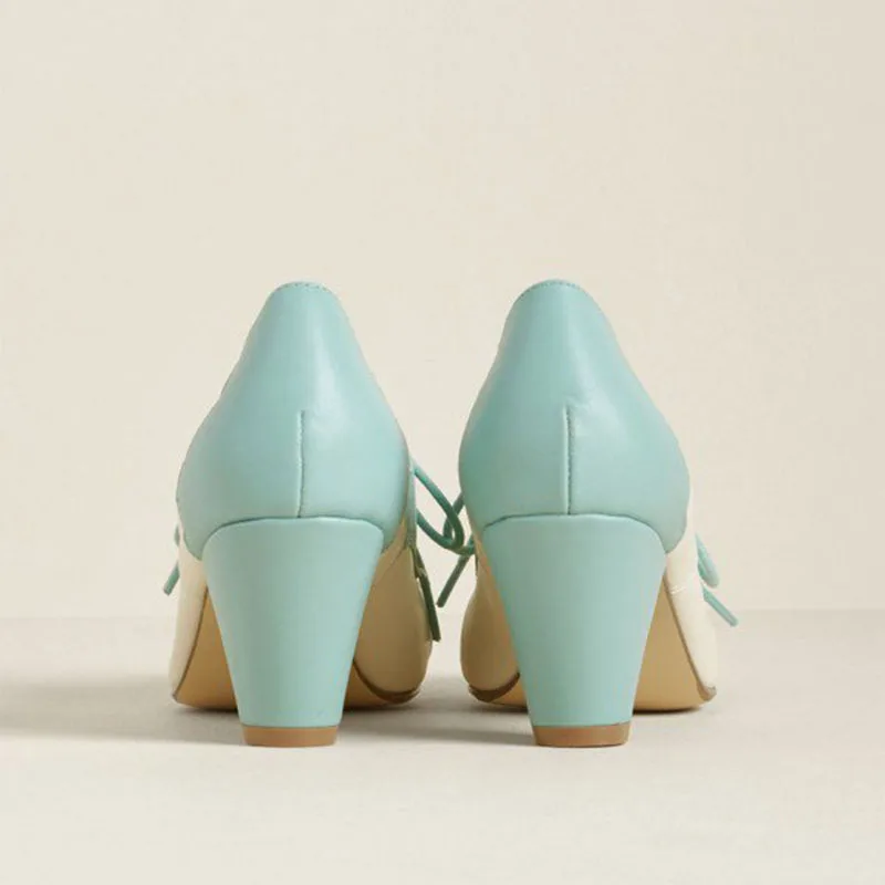 

Green Oxford Heels Chunky Heel Lace up Pumps Shoes For Womens Spring Autumn Anniversary Fashion Sexy FSJ Elegant Large Size 9 12