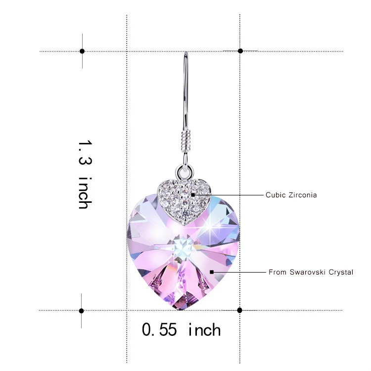 Warme Farben Кристалл от Swarovski женские серьги аметист Сердце висячие серьги хорошее ювелирное изделие 925 Серебряные свисающие серьги с бриллиантами