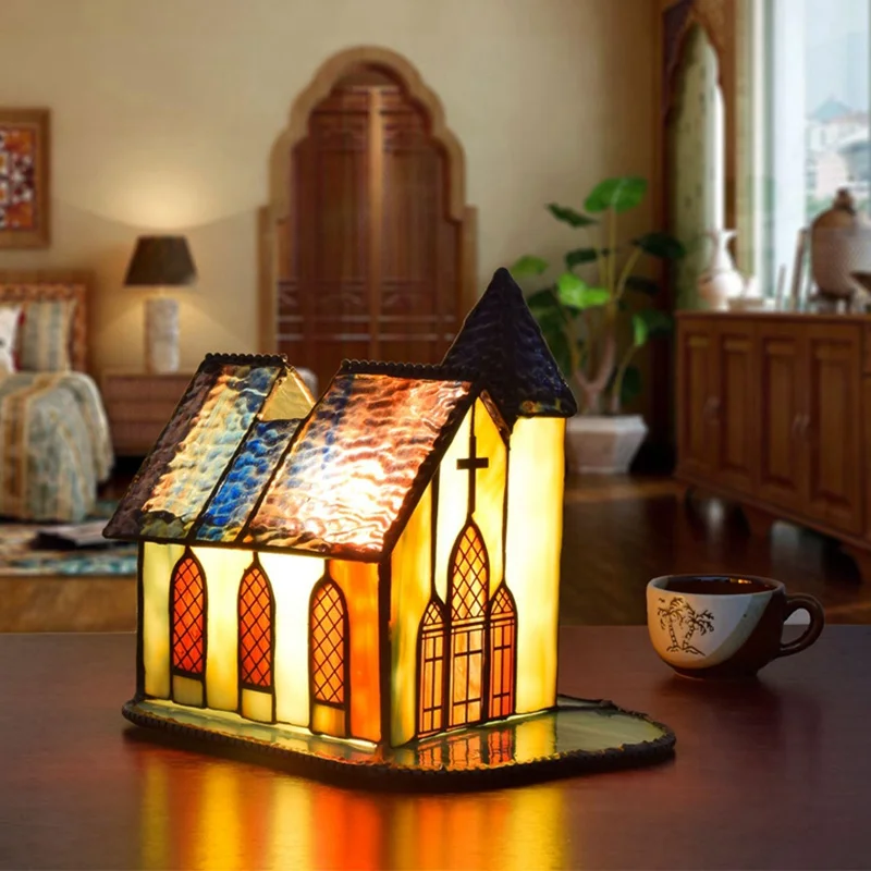 Европейский стиль креативное винтажное витражное стекло Lampara De Mesa Lampe Chevet Chambre Abajur
