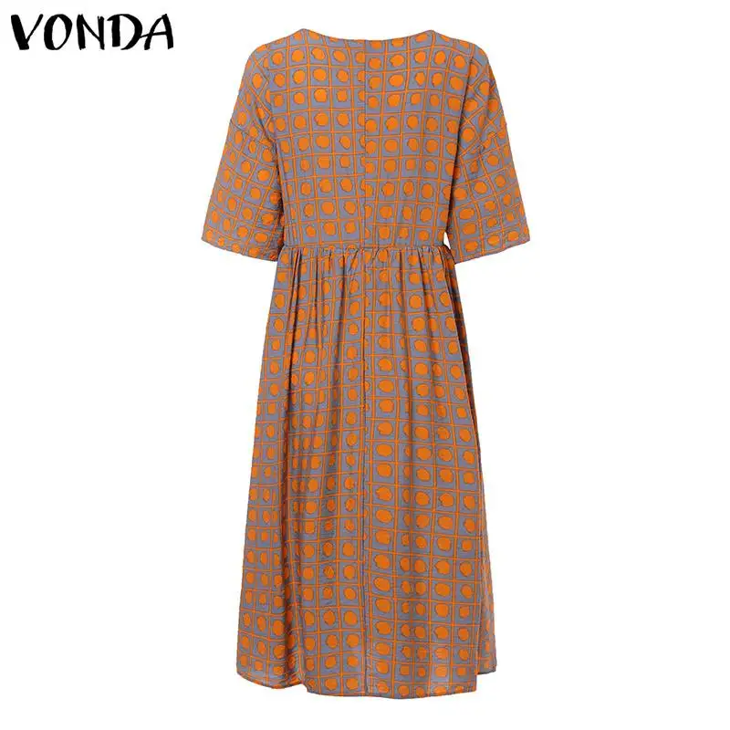 Длинные летние платья VONDA 2020 повседневное свободное платье с круглым вырезом и