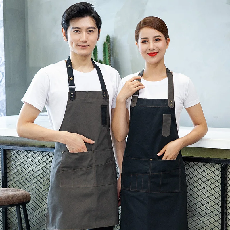 

Adjustable Bib Chef Apron for Woman Pocket Canvas Cooking Apron Kitchen Coffee Shop Florist Waiter Custom Logo Keuken Schort