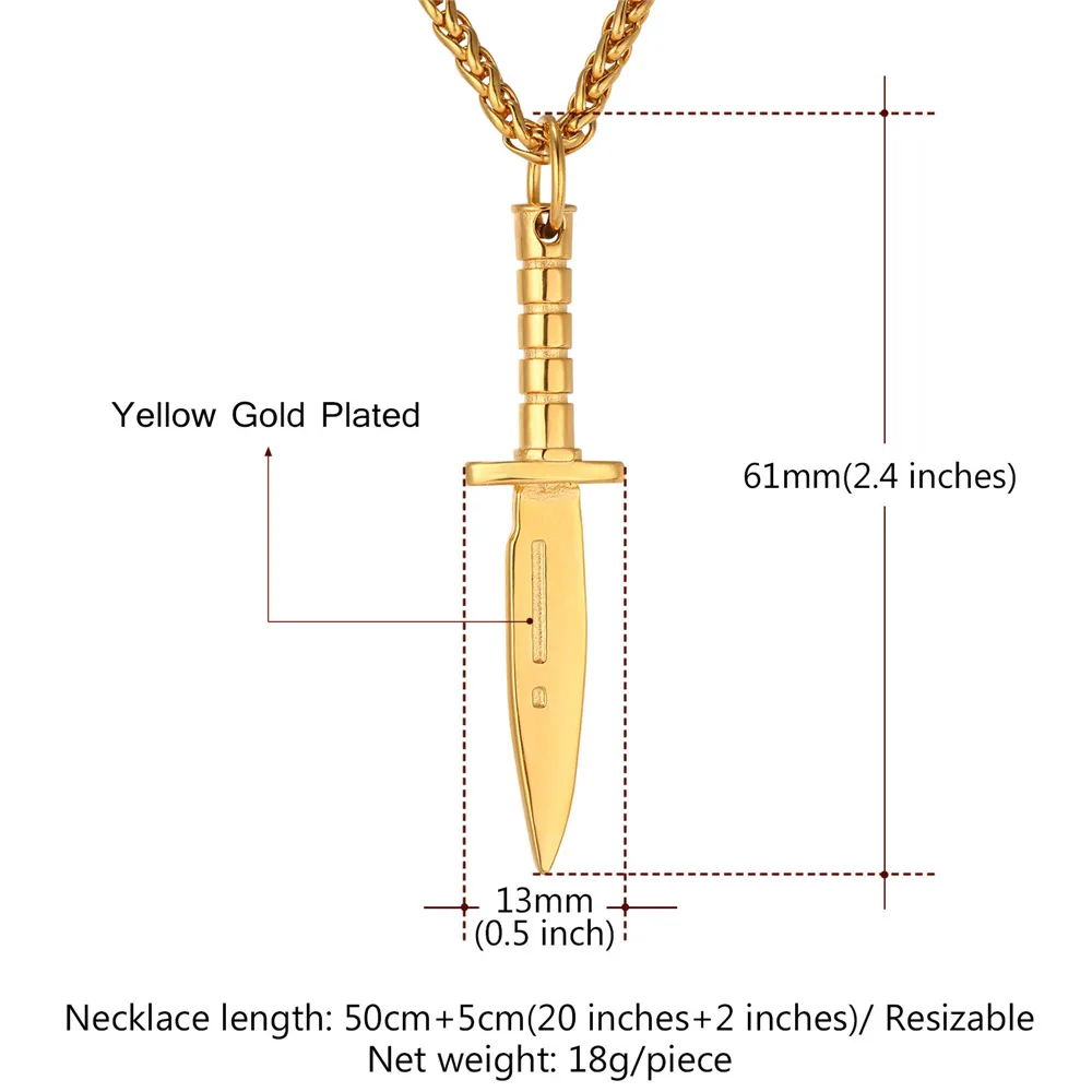 Золотой цвет/нержавеющая сталь нож кулон ожерелье для мужчин Оптовая