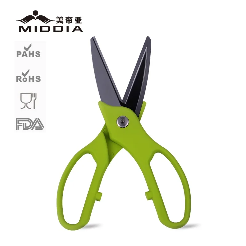 green Middia " Керамическая зеркальная лопасть кухонные ножницы для резки пищи Кухонные инструменты/гаджет/применение - Цвет: green