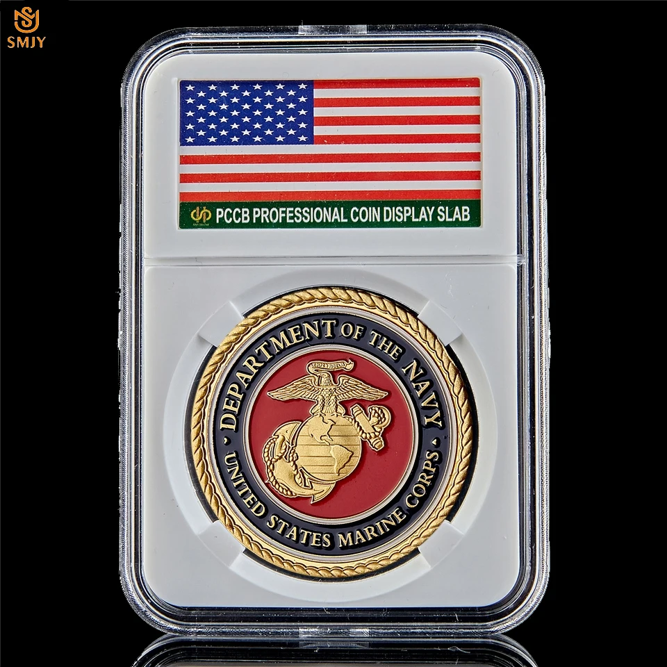 

US Marine Corps Department Of The Navy Military Gold Plated Metal Token Challenge Commemorative Coin Collection W/PCCB Hoder