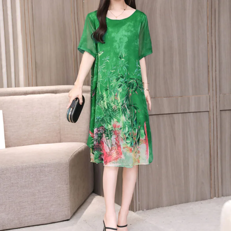 Женское шифоновое платье средней длины повседневное винтажное с цветочным