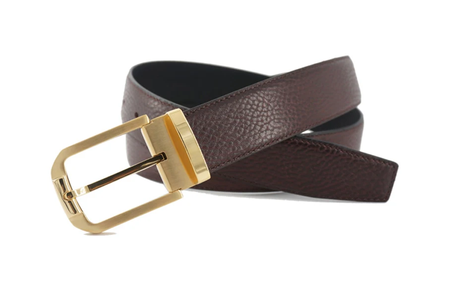 Golden E Brown Belt Ремень мужской Нержавеющая сталь Пряжка Для мужчин кожаный ремень роскошные Бизнес пояс из натуральной кожи harajuku торжественное платье ремня Упаковка подарков ремень мужской натуральная кожа - Цвет: Golden E Brown Belt