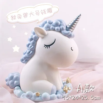 Money Box Blue L Ночной светильник в виде единорога, копилка, светодиодный музыкальный ящик в форме единорога, часовое стекло, домашний декор для детей, подарок для спальни, стеклянная крышка, декор D020 - Цвет: Money Box Blue L