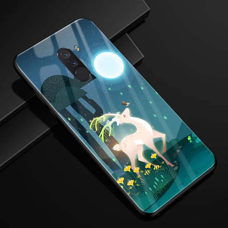 Чехол для Xiaomi Pocophone F1 Жесткий из закаленного стекла с рисунком чехол Poco мягкий