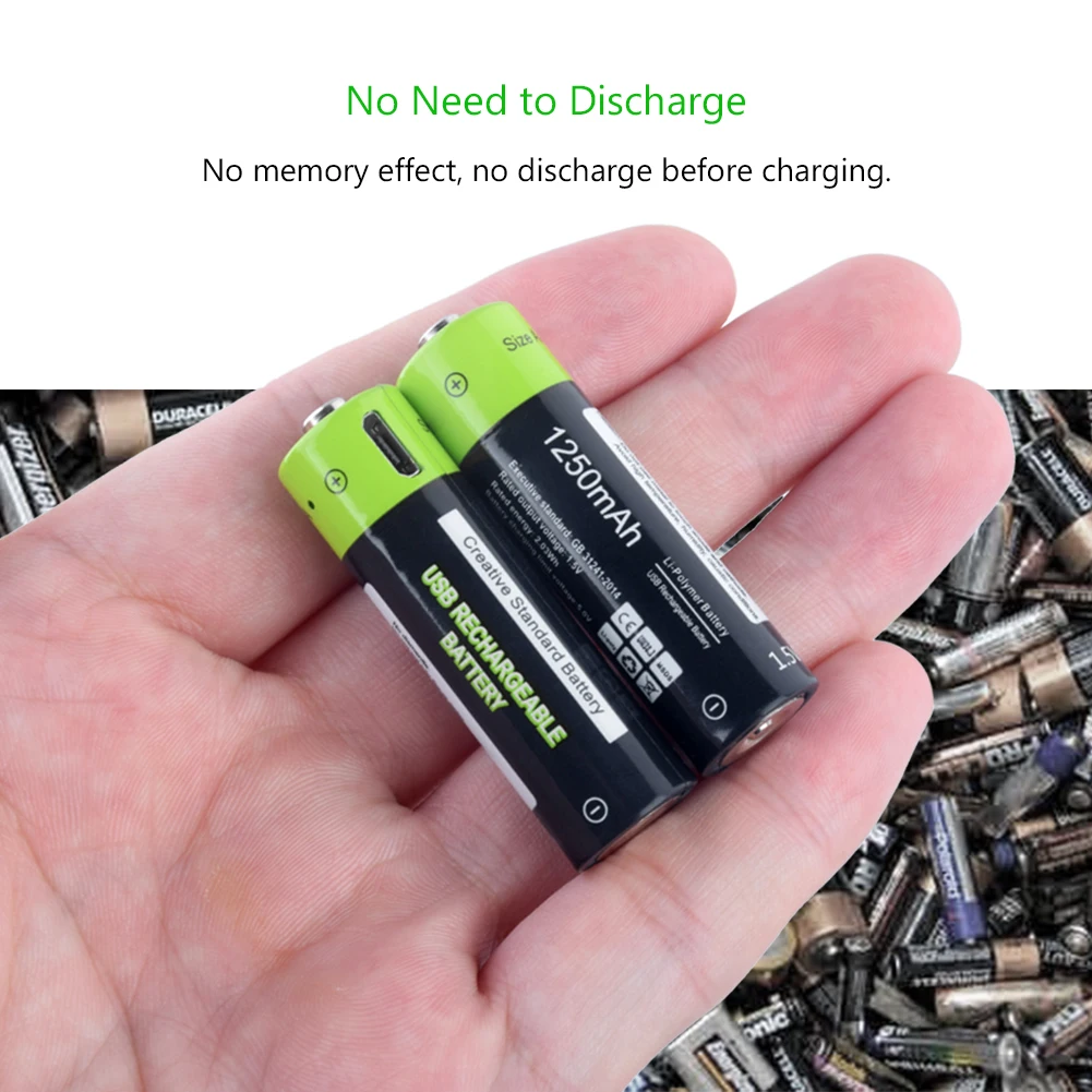 AA USB перезаряжаемая батарея 1250 mAh литий полимерная li po ионная usb