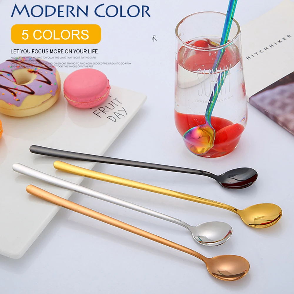 1 шт. длинной ручкой Нержавеющая сталь смешивания ложка для мороженого Ложка чая