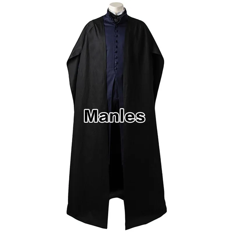 Профессор Северус Снейп Косплэй костюм плащ черный Robe Adult Для мужчин Хогвартс Школа Дары смерти Хэллоуин одежда индивидуальный заказ - Цвет: Full set