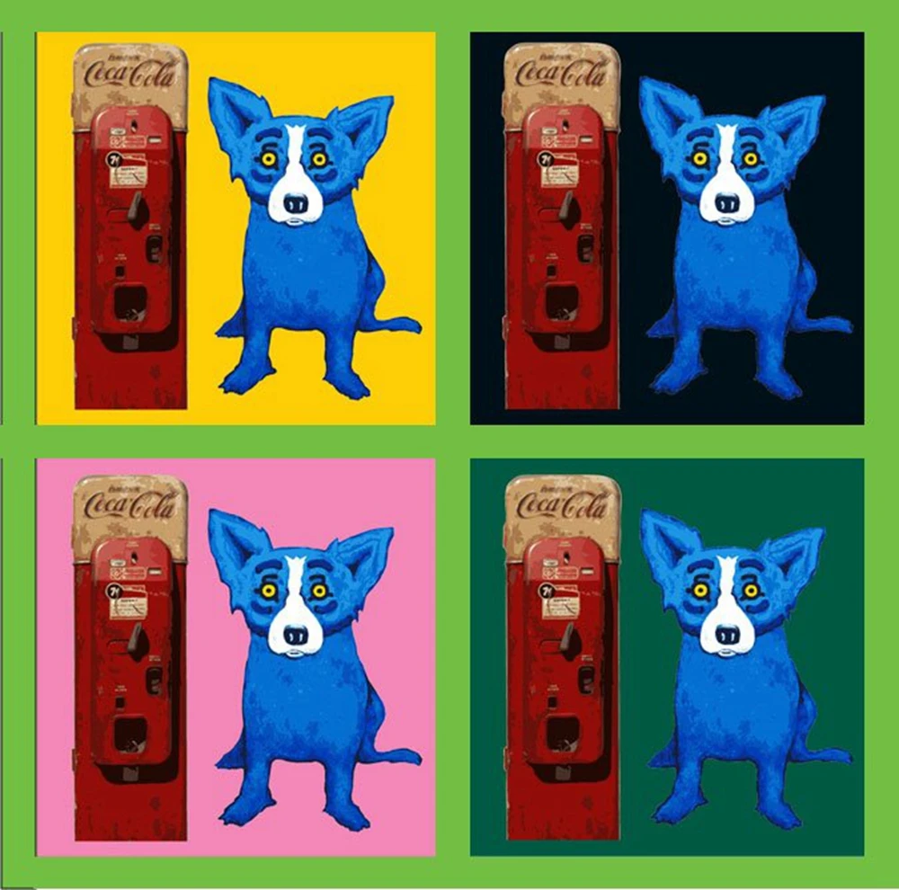 8&quotx8&quotHD prints original oil paintings canvas wall art picture for living room home decorations George Rodrigue blue dog Four | Дом и