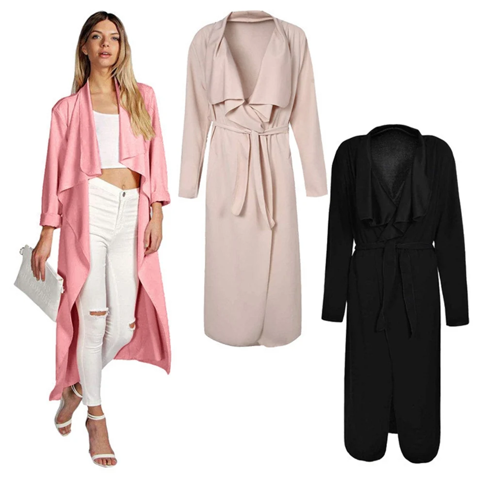 Длинный плащ Асимметричный длинный рукав Тренч Верхняя одежда Офисная Леди