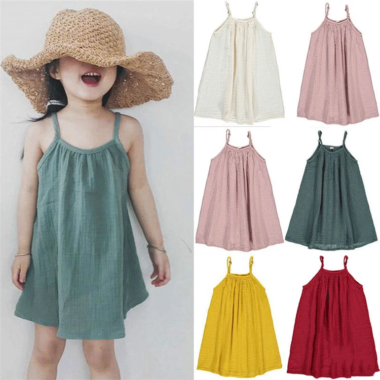 New Summer Girls Solid Dresses Baby Cotton Liene Clothes Kids Princess Dress Color Girl Beach Clothing | Детская одежда и обувь