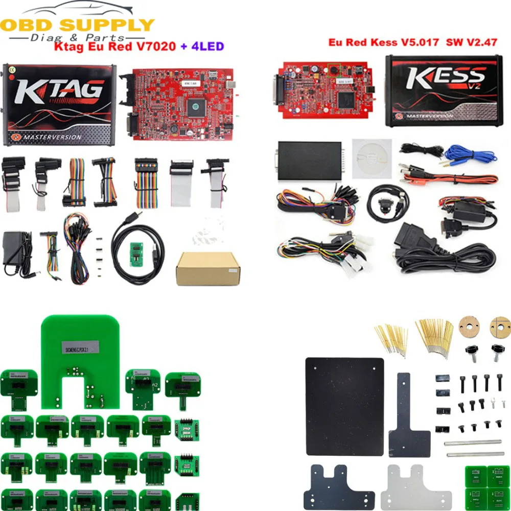 Онлайн V2.47 ЕС красный Kess V5.017 OBD2 менеджер Тюнинг Комплект KTAG V7.020 4 светодиодный V2 5