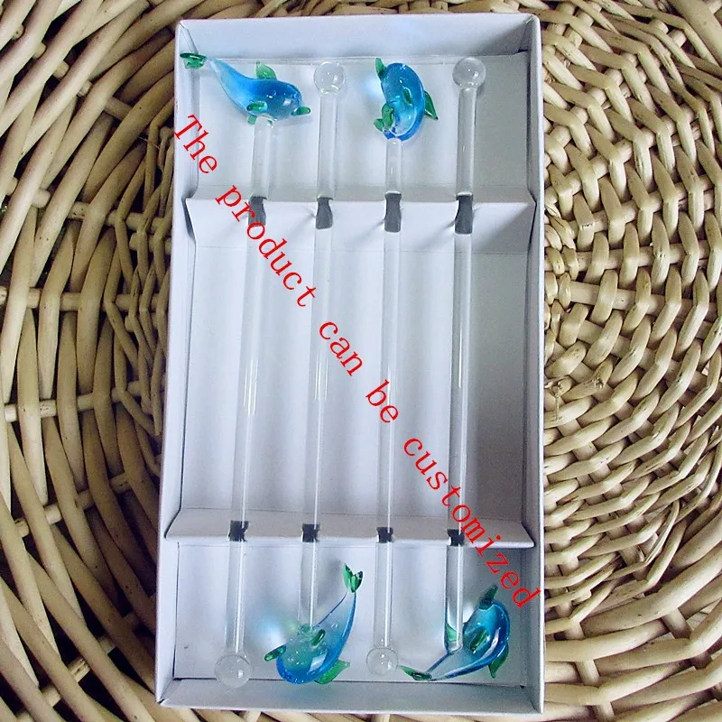4 шт. ручная работа милые статуэтки дельфинов стеклянные палочки для напитков