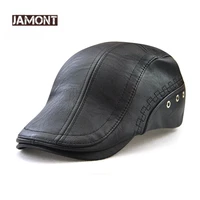 jamont wholesale 2018 new mens hat winter sun hat pu leather beret hat fashion gorras warm winter mens hat casquette cap