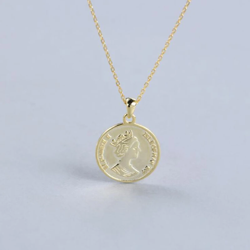 Gold Настоящее 925 пробы Серебряная голова монета ожерелье золотого цвета очаровательные Чокеры ожерелье s винтажное подвесное ожерелье s леди - Окраска металла: Gold