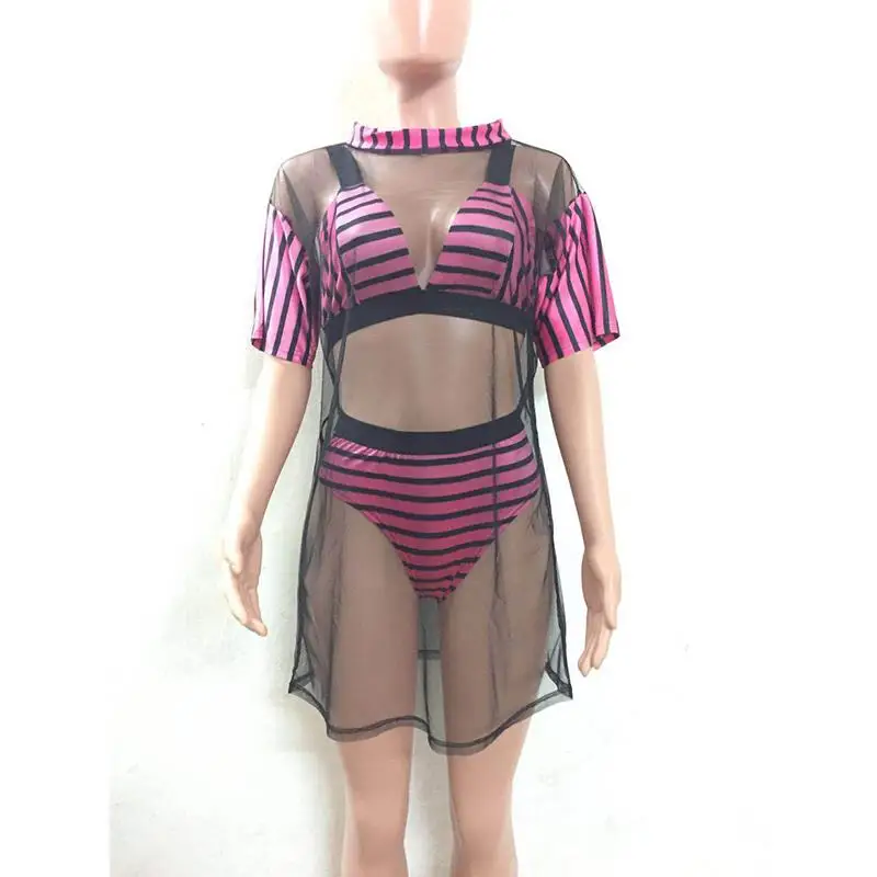 2018 Для женщин летние пикантные сетчатые пляжные костюм короткий рукав прикрыть 3