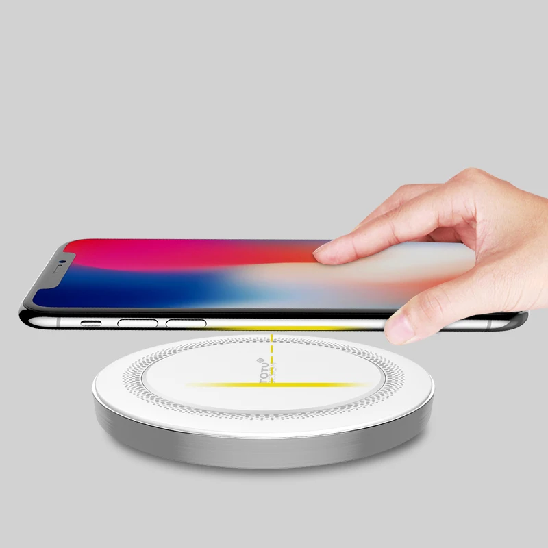 TOTU Qi Беспроводной зарядное подставка для iphone X 8 P PC + цинковый сплав светодиодный