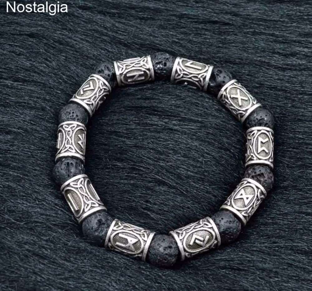 

Nostalgia Norse Viking Rune Bead Vikingos Accessories Lava Stone Beads Bracelet Men Gifts For Women