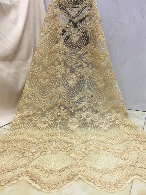 

2018 African Lace High Quality French Lace Fabric With Beaded White African Lace Fabric For Nigerian Wedding Dress X1109