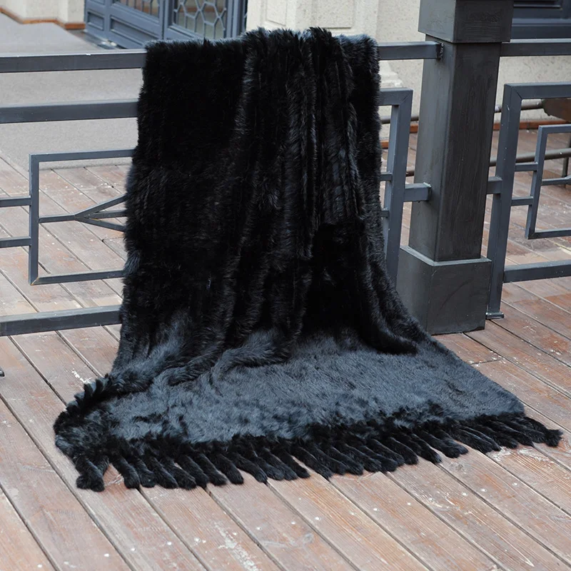 値段 CX-D-20D カスタムサイズと色手作り本物のウサギの毛皮縞毛皮スローブランケット